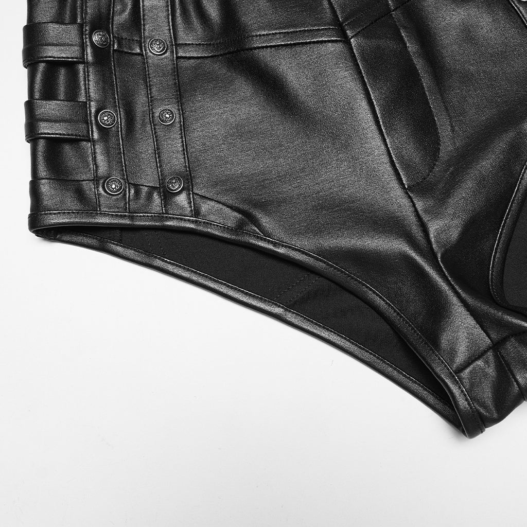 WK-797PDF Edgy High-Waisted Black Faux Leather Punk Pants - Image 8