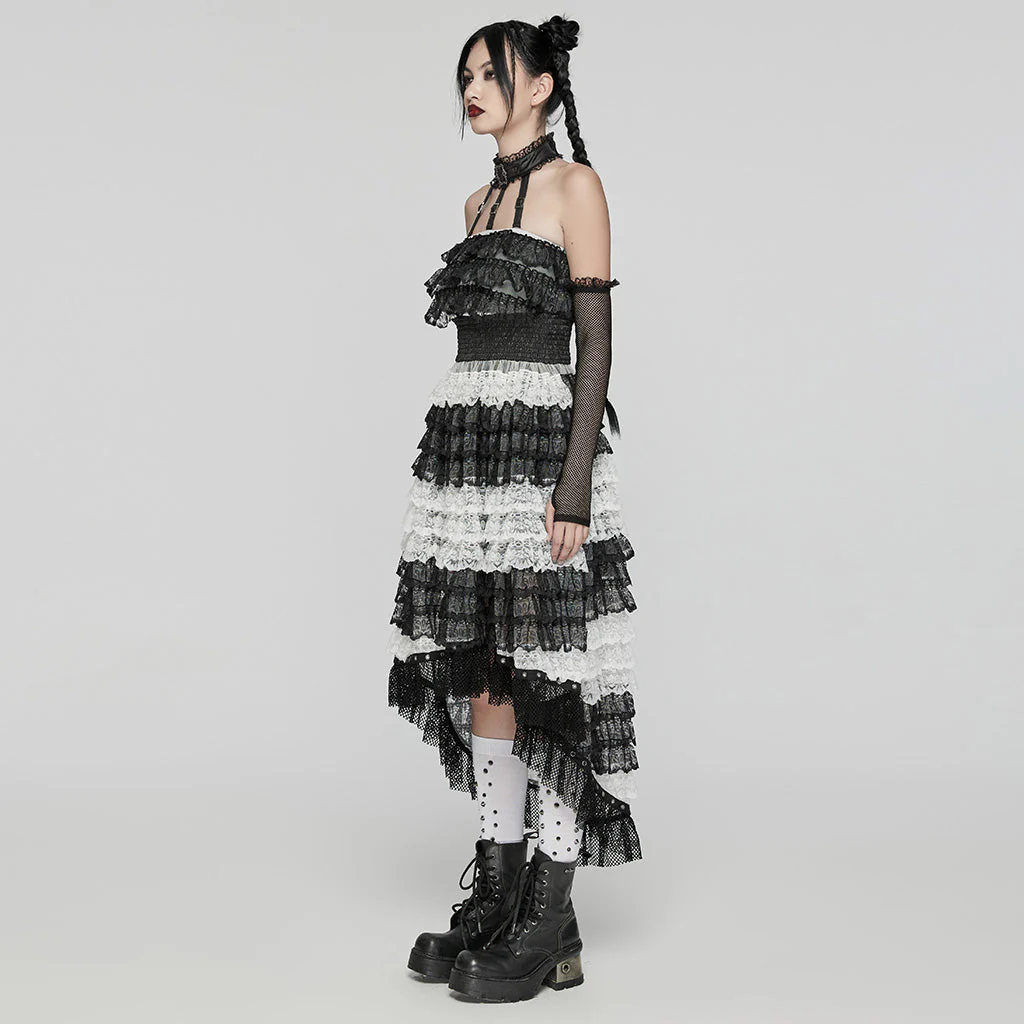 WLQ-107LQF Gothic Lace Ruffled Maxi Dress with Mesh Sleeves - Image 11