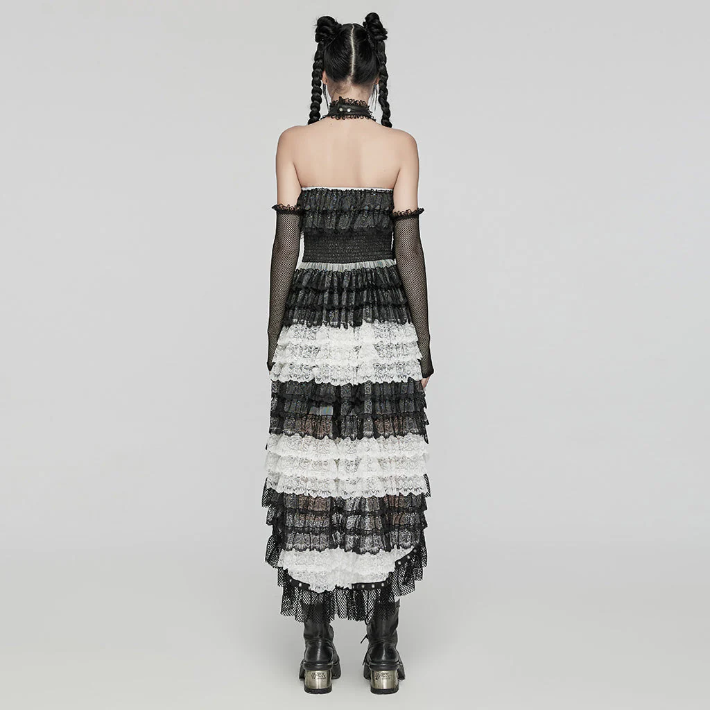 WLQ-107LQF Gothic Lace Ruffled Maxi Dress with Mesh Sleeves - Image 12