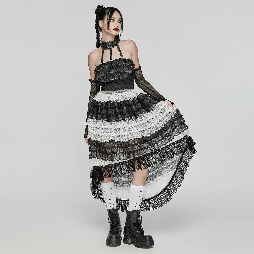 WLQ-107LQF Gothic Lace Ruffled Maxi Dress with Mesh Sleeves - Image 15