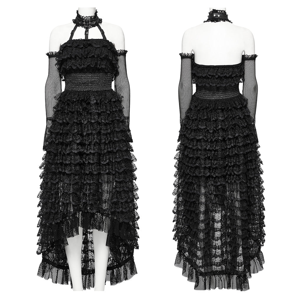 WLQ-107LQF Gothic Lace Ruffled Maxi Dress with Mesh Sleeves - Image 26