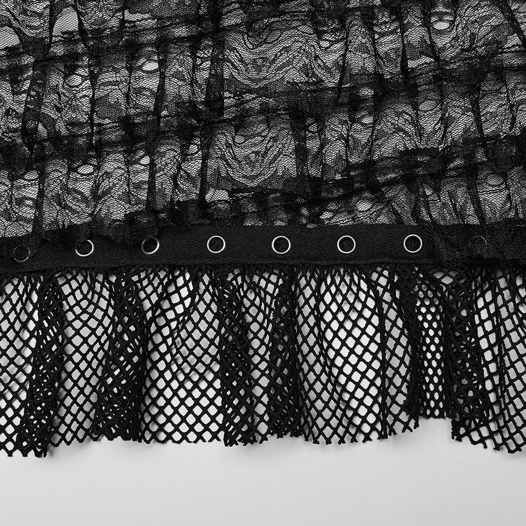 WLQ-107LQF Gothic Lace Ruffled Maxi Dress with Mesh Sleeves - Image 3