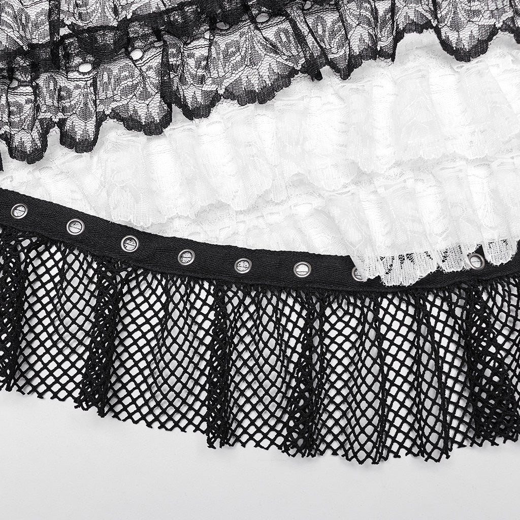 WLQ-107LQF Gothic Lace Ruffled Maxi Dress with Mesh Sleeves - Image 48