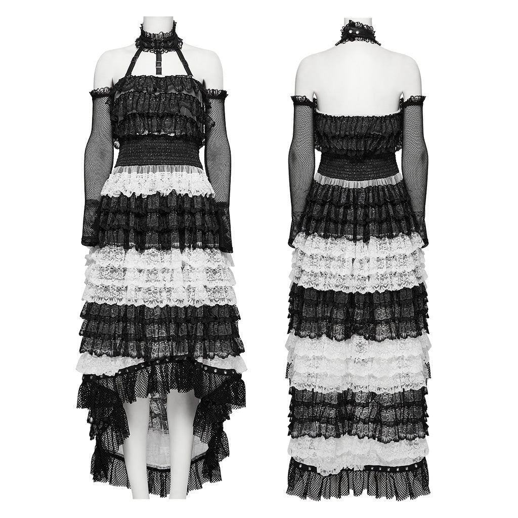 WLQ-107LQF Gothic Lace Ruffled Maxi Dress with Mesh Sleeves - Image 50