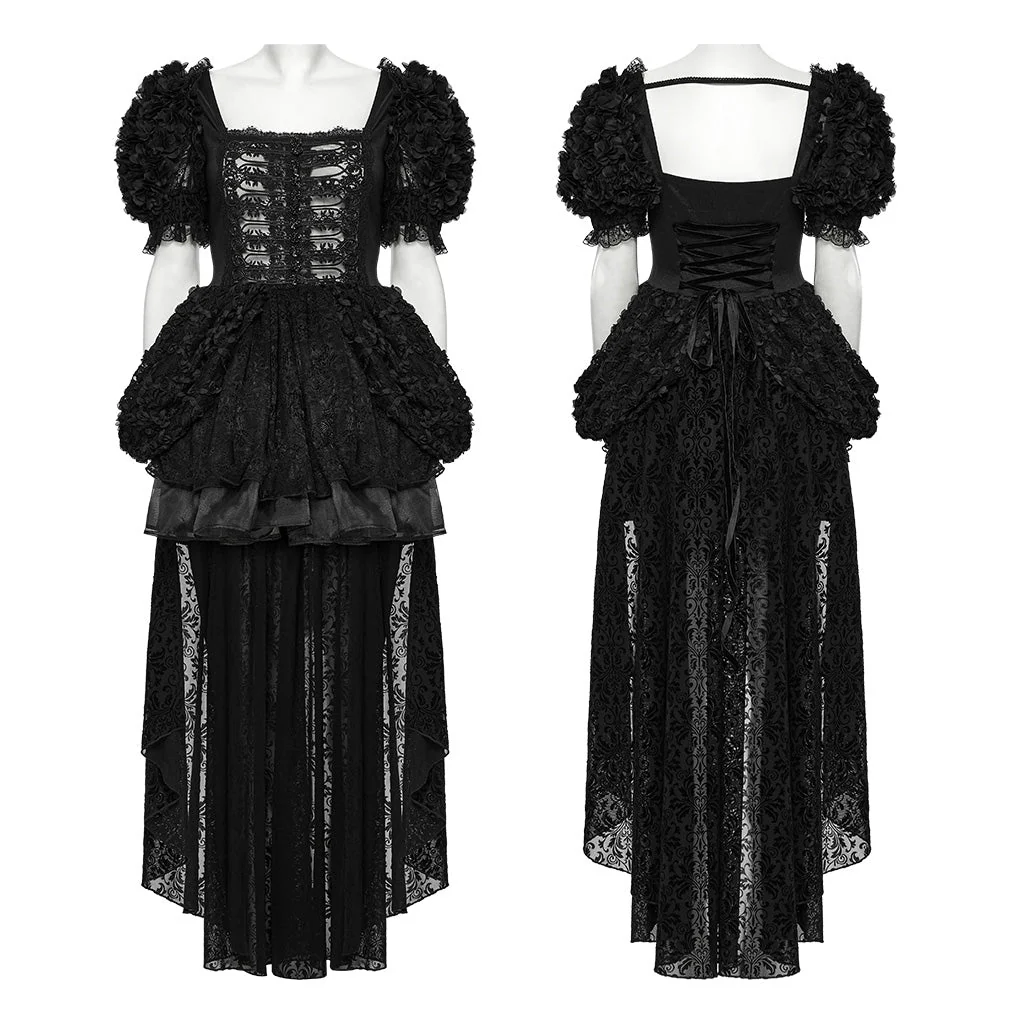 WLQ-109LQF Gothic Dress Victorian Steampunk Lace-Up High-Low Hem - Image 16