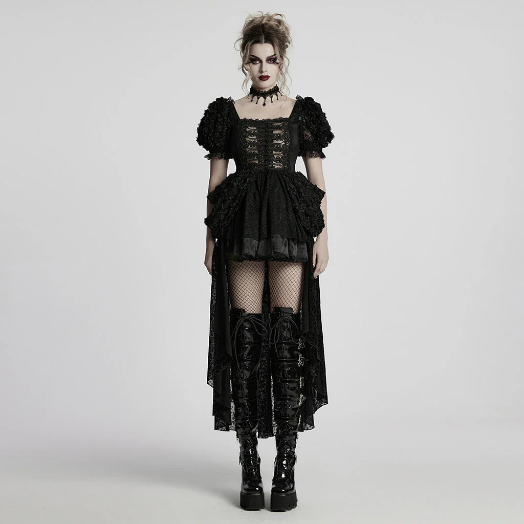 WLQ-109LQF Gothic Dress Victorian Steampunk Lace-Up High-Low Hem - Image 21