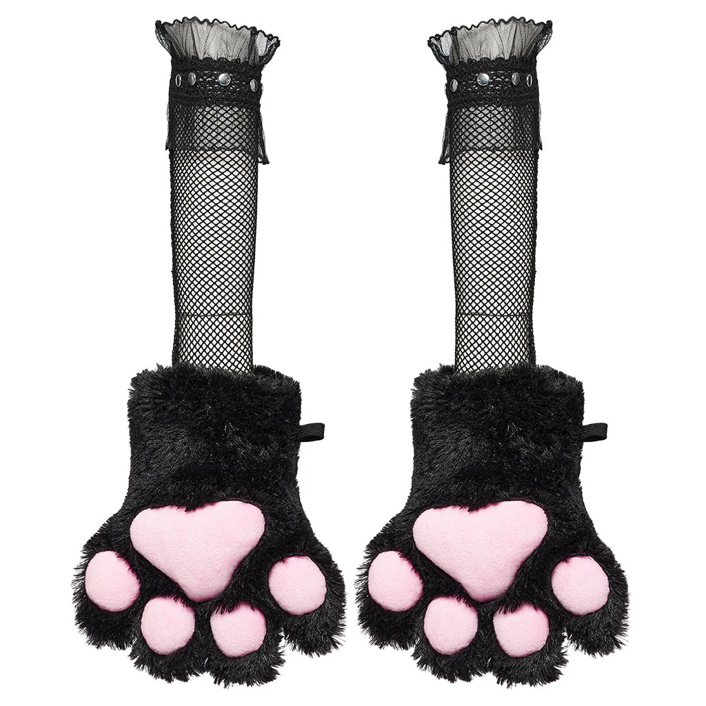WLS-068SSF Furry Cat Paw Gloves Fishnet Punk Accessories Costume - Image 5