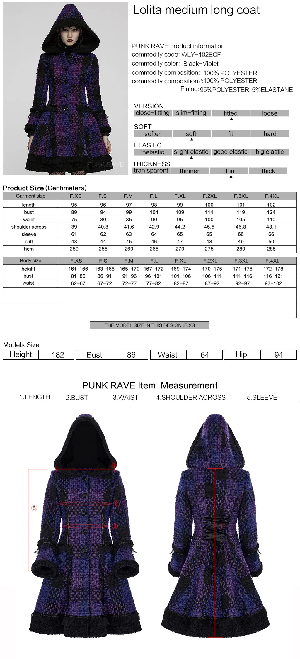 WLY-102ECF Gothic Chic Hooded Punk Coat Patchwork Steampunk Style - Image 12