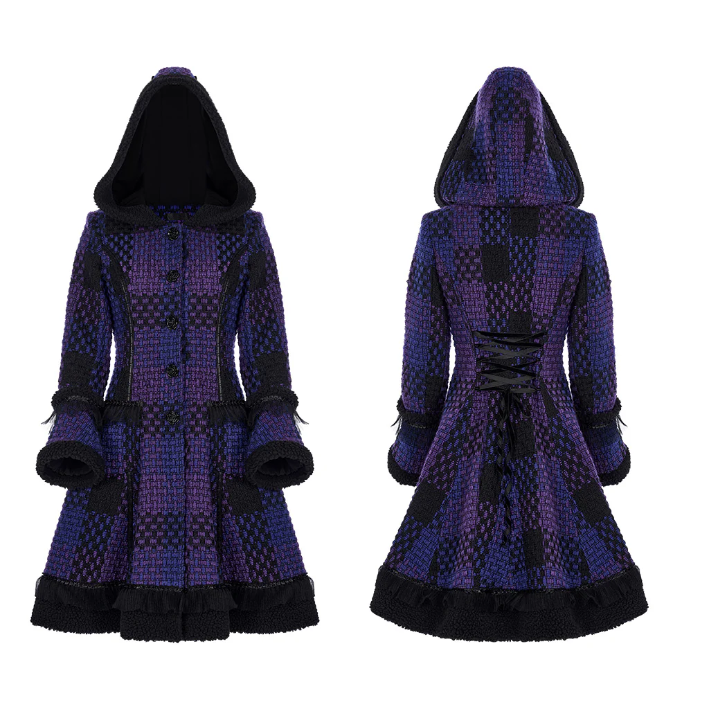 WLY-102ECF Gothic Chic Hooded Punk Coat Patchwork Steampunk Style - Image 6