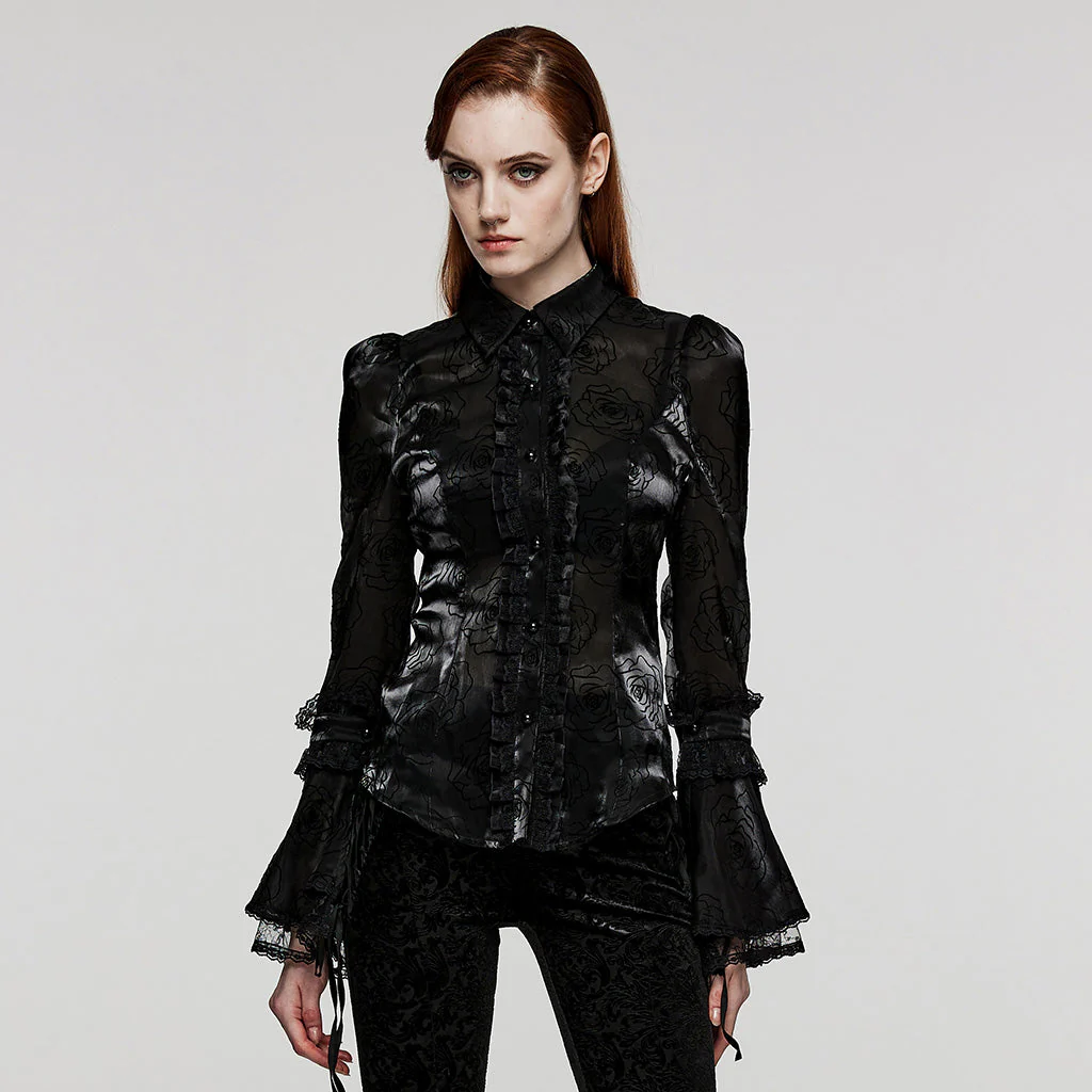 WLY-104XCF Gothic Floral Patterned Flared Sleeve Shirt