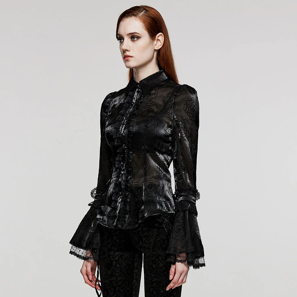 WLY-104XCF Gothic Floral Patterned Flared Sleeve Shirt - Image 3