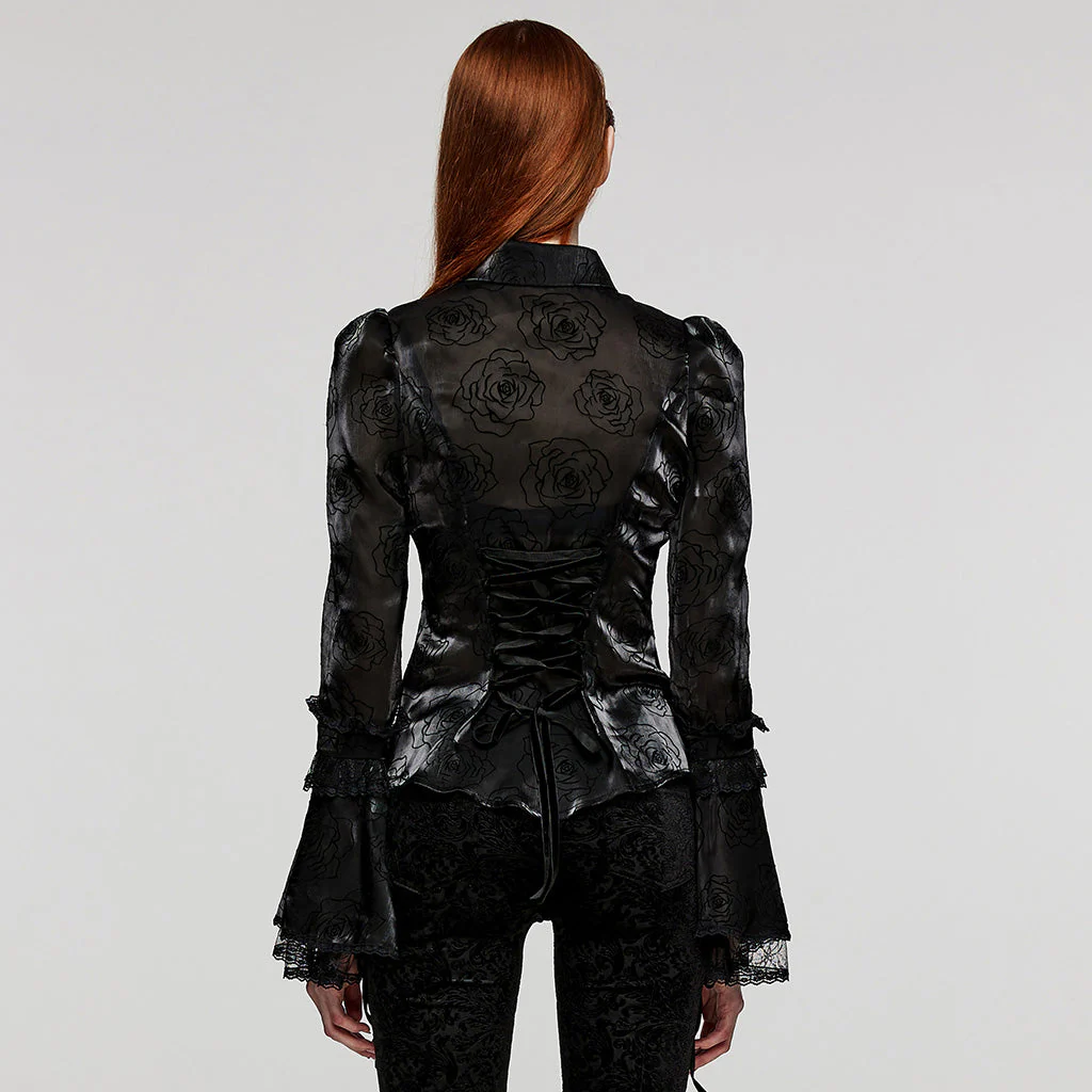WLY-104XCF Gothic Floral Patterned Flared Sleeve Shirt - Image 4