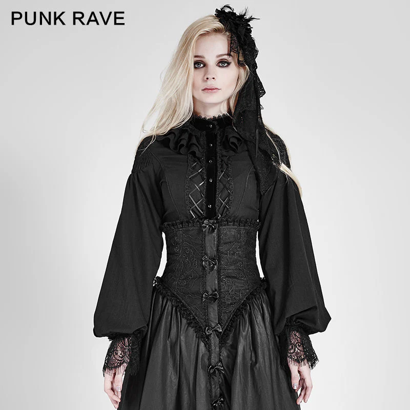 LY-058 Women Chiffon Lace Fabric Gothic Shirt Lolita Blouse With Unique Sleeve