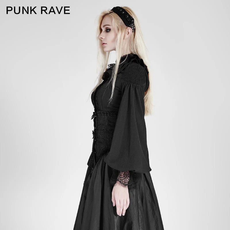 LY-058 Women Chiffon Lace Fabric Gothic Shirt Lolita Blouse With Unique Sleeve - Image 2