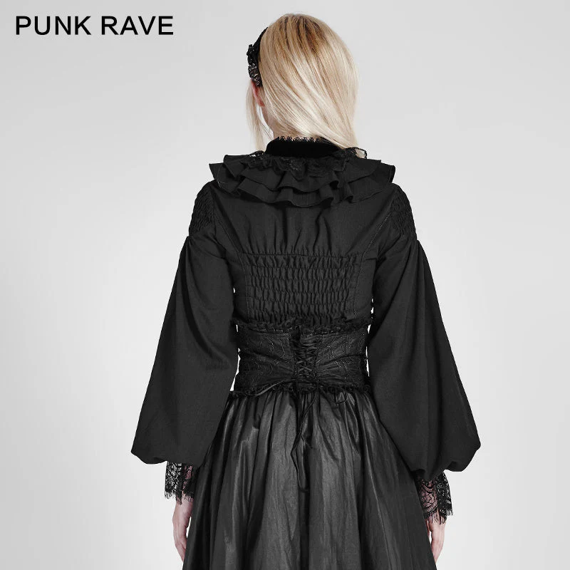 LY-058 Women Chiffon Lace Fabric Gothic Shirt Lolita Blouse With Unique Sleeve - Image 3
