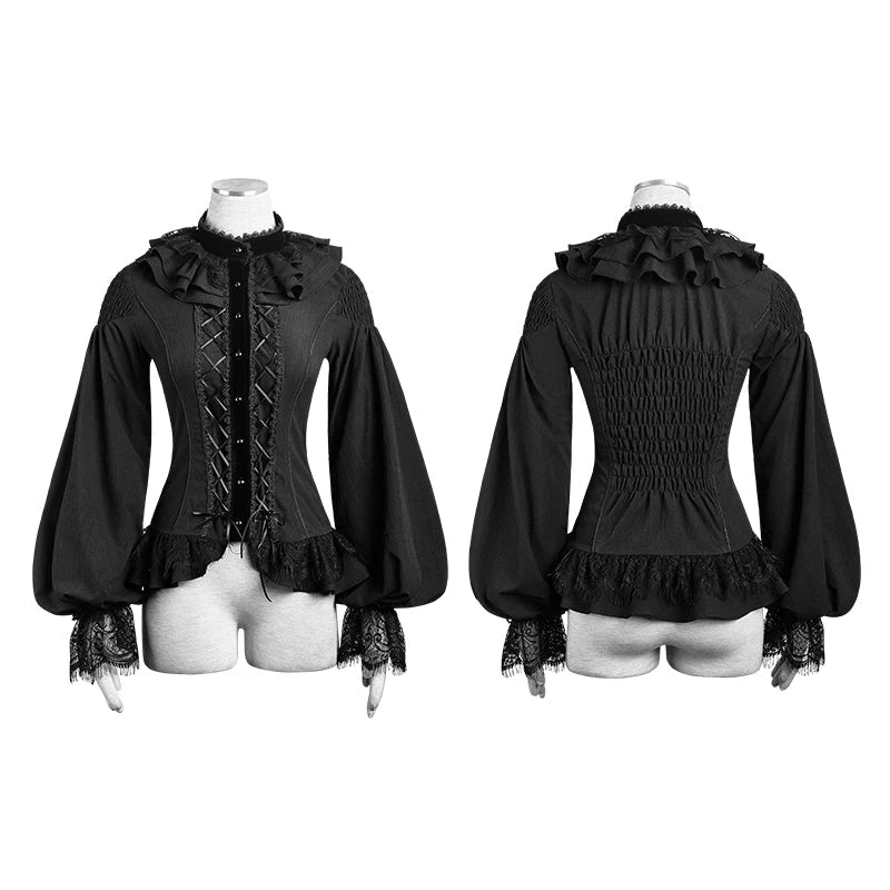 LY-058 Women Chiffon Lace Fabric Gothic Shirt Lolita Blouse With Unique Sleeve - Image 4