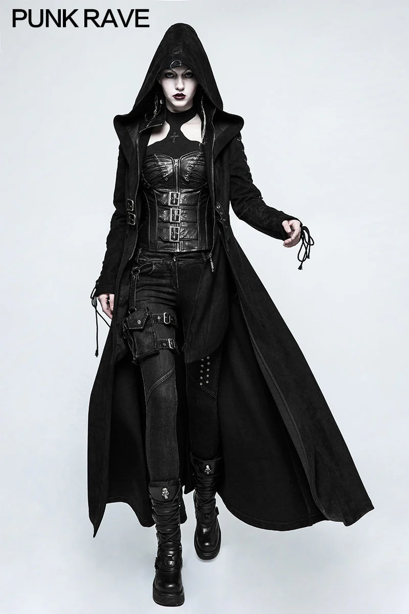 Y-780 Women Dark Angel Long Gothic Coat Hooded Fake Two Piece - Image 5