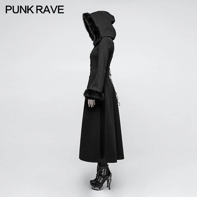 Y-796 Women Disc Flowers Worsted Long Gothic Coat With Hooded - Image 2