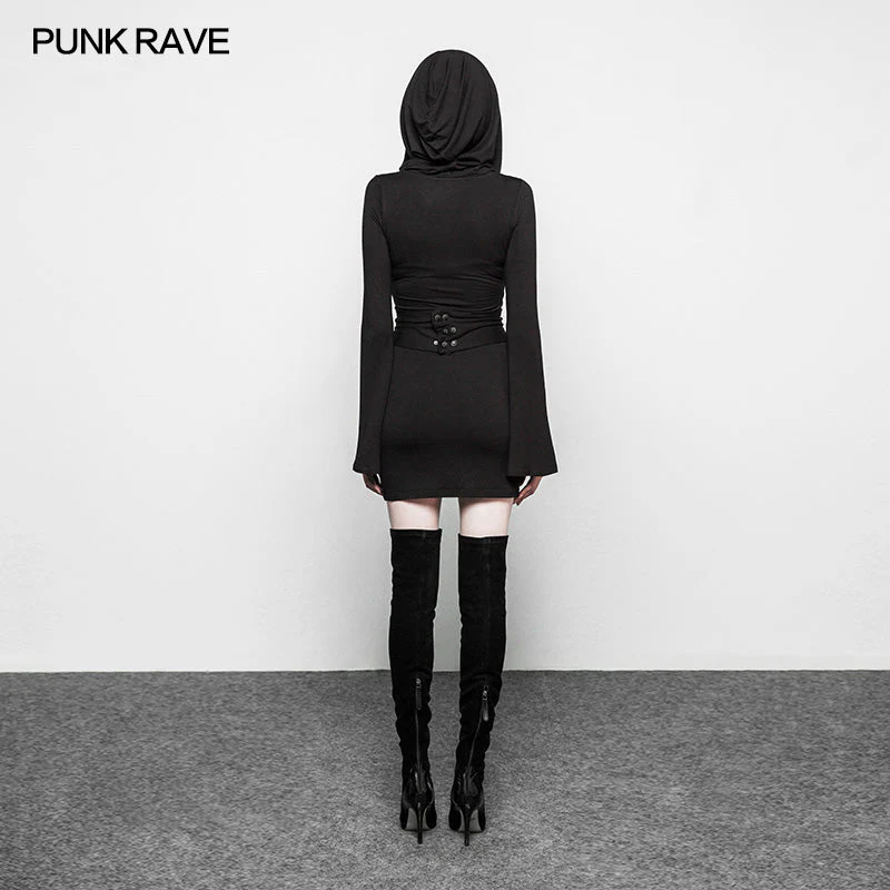 OPQ-288 Women Fashion Gothic Dress black Half Skirt With Oversized Witch Hat - Image 3