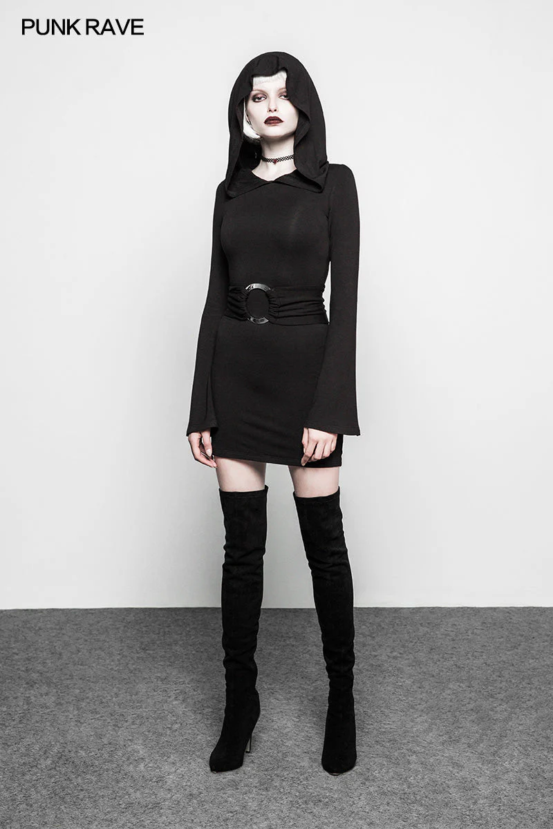 OPQ-288 Women Fashion Gothic Dress black Half Skirt With Oversized Witch Hat - Image 6