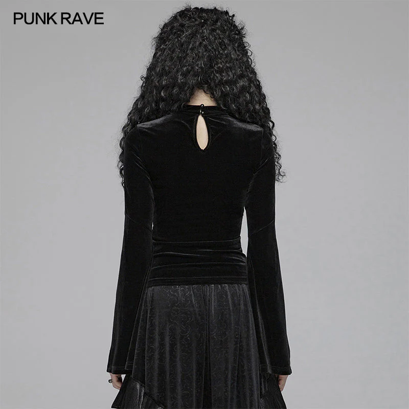 OT-568 Women Gothic Double Layer Sleeve Velvet Tulle T-shirt - Image 3