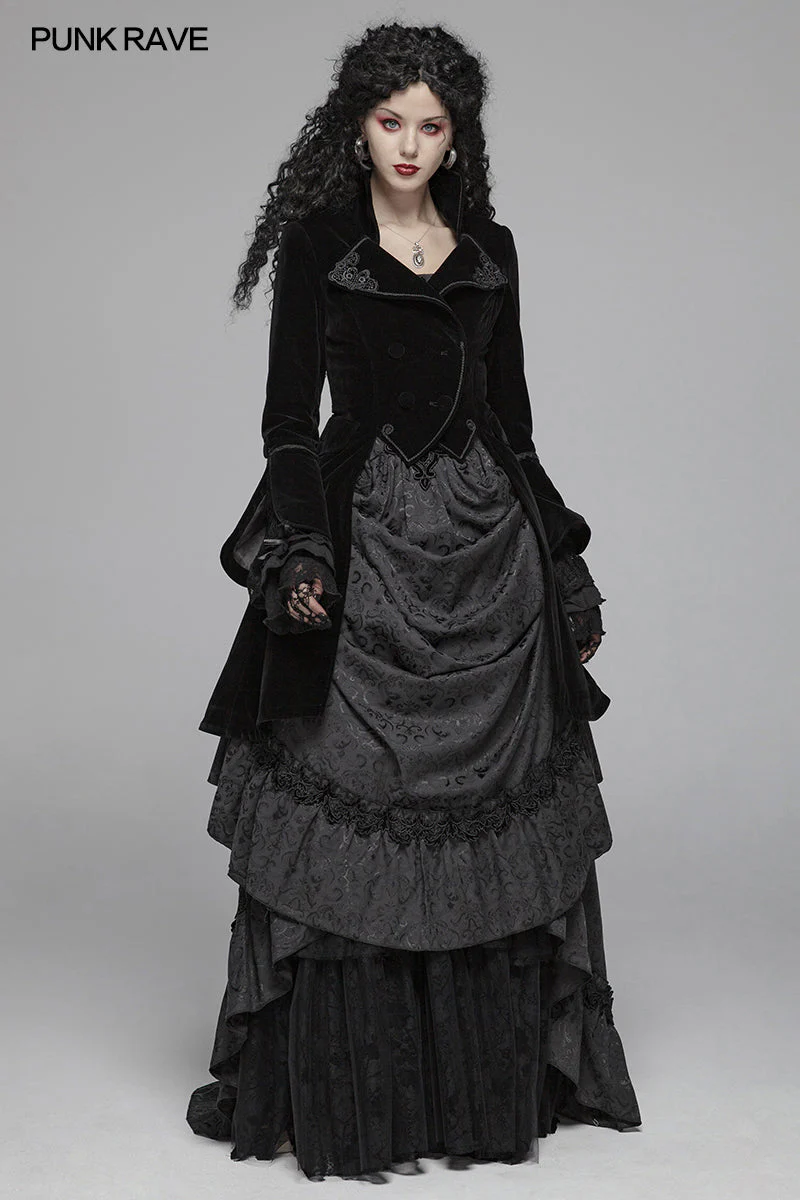 WLY-089 Women Gothic Lolita Long Sleeve Medium Long Velvet Coat - Image 6