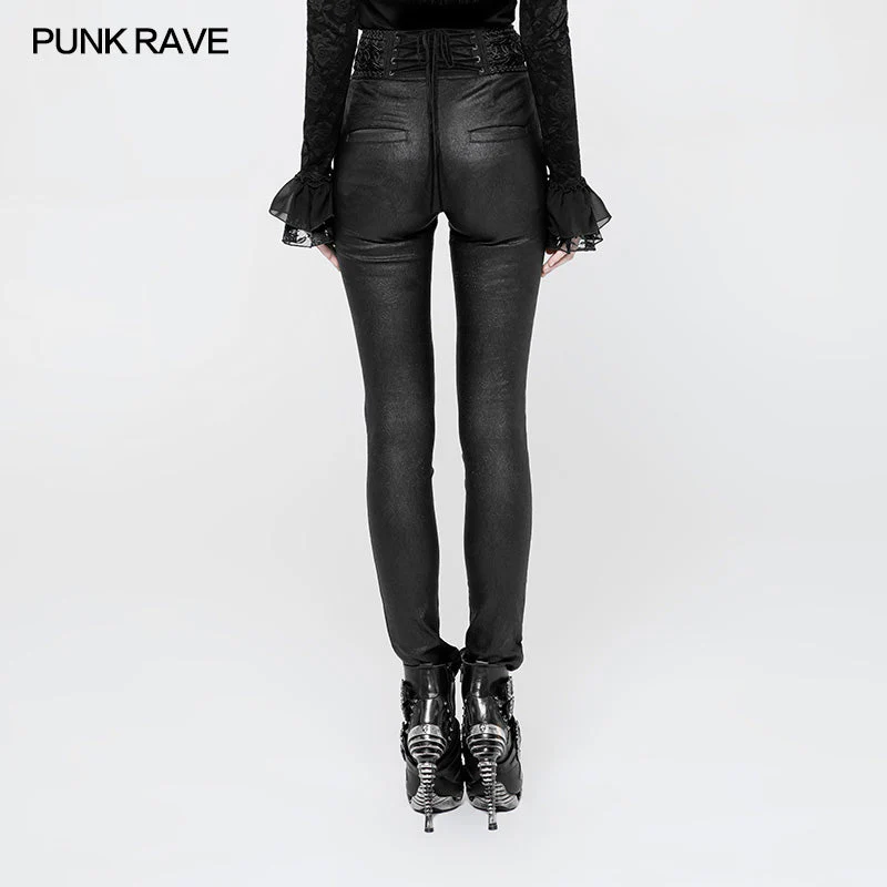 WK-330 Women High Waist Stretch Jacquard Tight Gothic Pants - Image 3