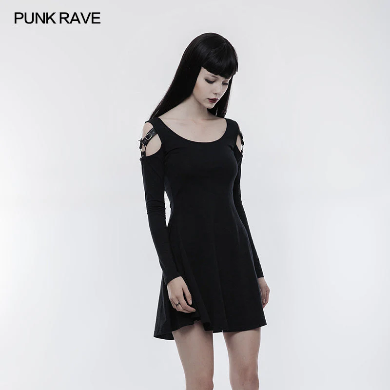 WQ-346 Women Knitting Slim Punk Dress With Leather Loop Design - Image 2