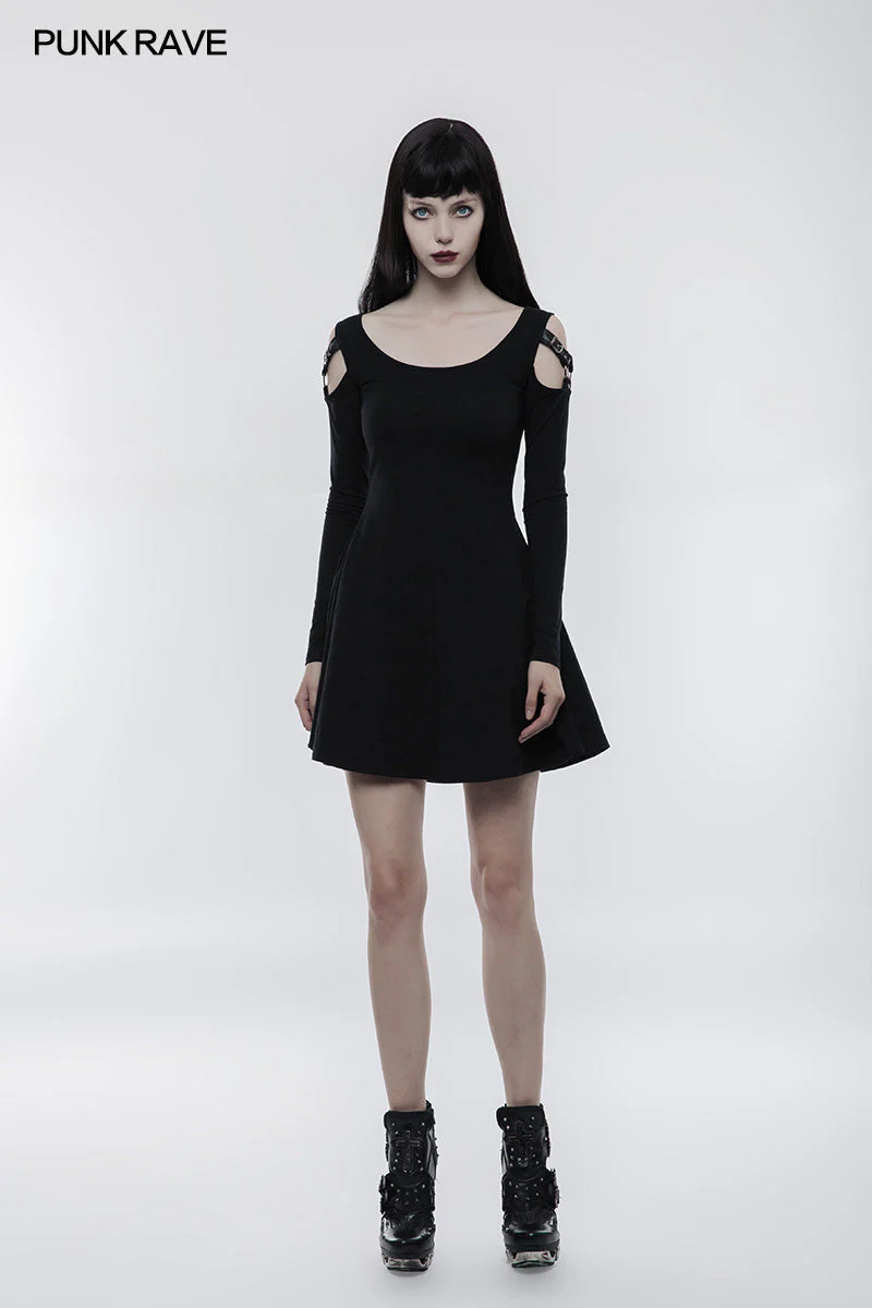 WQ-346 Women Knitting Slim Punk Dress With Leather Loop Design - Image 6
