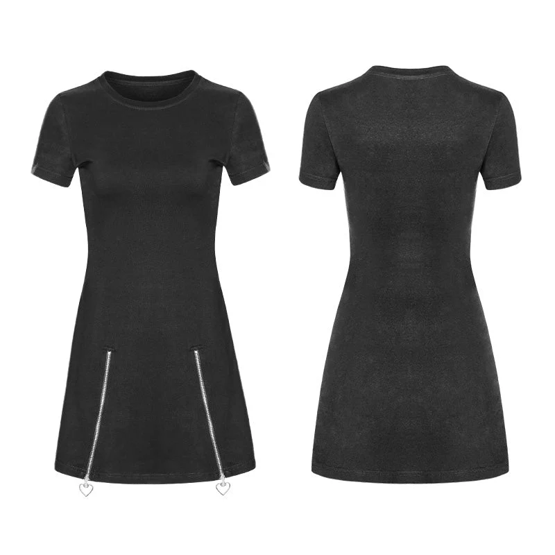 OPQ-337 Women Minimalist black Slim-Fitting Punk Dress With Love Pendant Zippers - Image 4