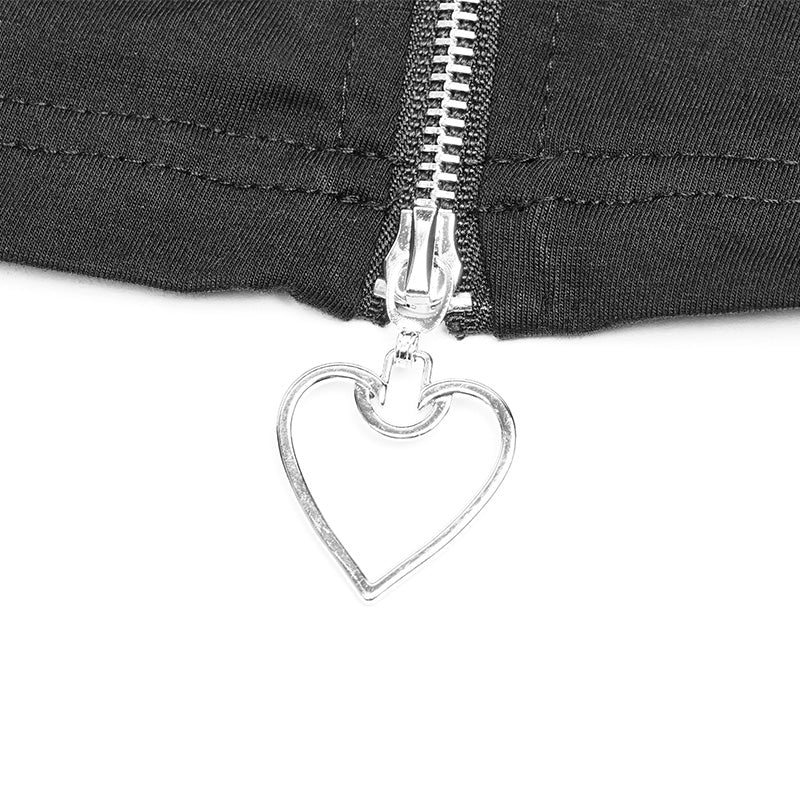 OPQ-337 Women Minimalist black Slim-Fitting Punk Dress With Love Pendant Zippers - Image 5