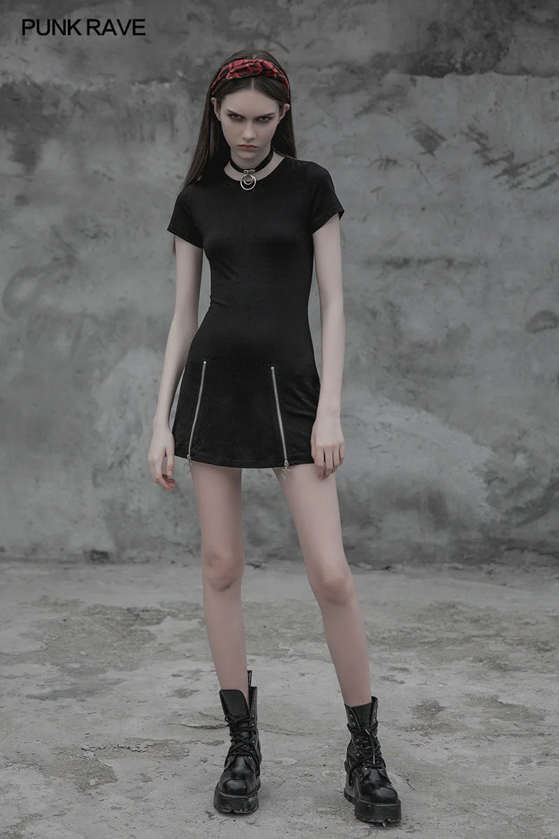 OPQ-337 Women Minimalist black Slim-Fitting Punk Dress With Love Pendant Zippers - Image 6