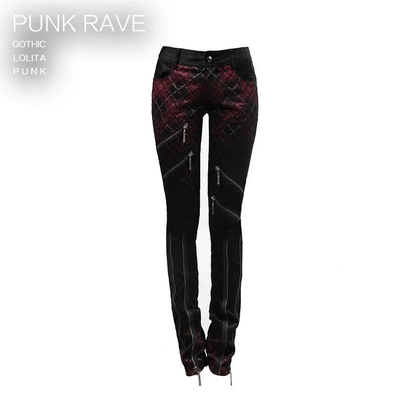 K-176 Women Plaid Material Gradual Changing Printing Long Punk Pants - Image 5