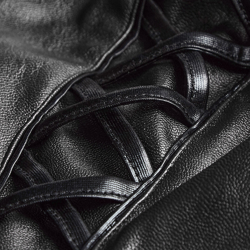 Q-337 Women Sexy Skinny Leather black Punk Dress With Zipper - Image 5
