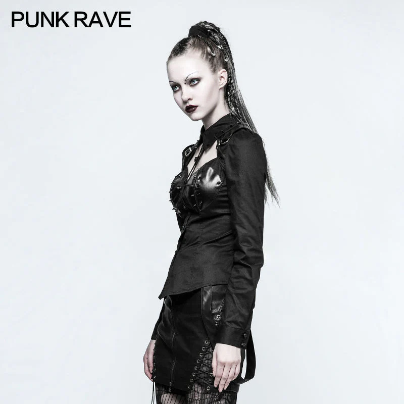 Y-788 Women Sexy Wild Rivet Punk Shirts With Hollow Out Design - Image 2