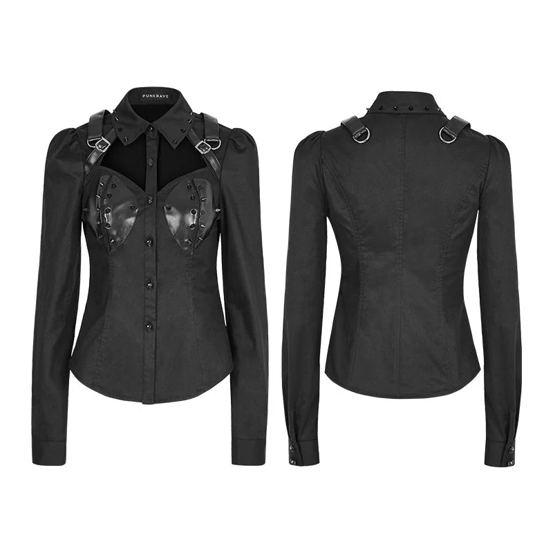 Y-788 Women Sexy Wild Rivet Punk Shirts With Hollow Out Design - Image 4