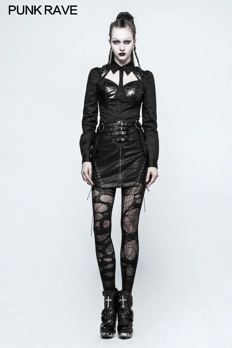 Y-788 Women Sexy Wild Rivet Punk Shirts With Hollow Out Design - Image 6