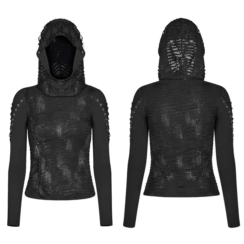 T-438 Womens & mens Double Layers Irregular Dark Gothic Shirt With black Hole Hooded - Image 4