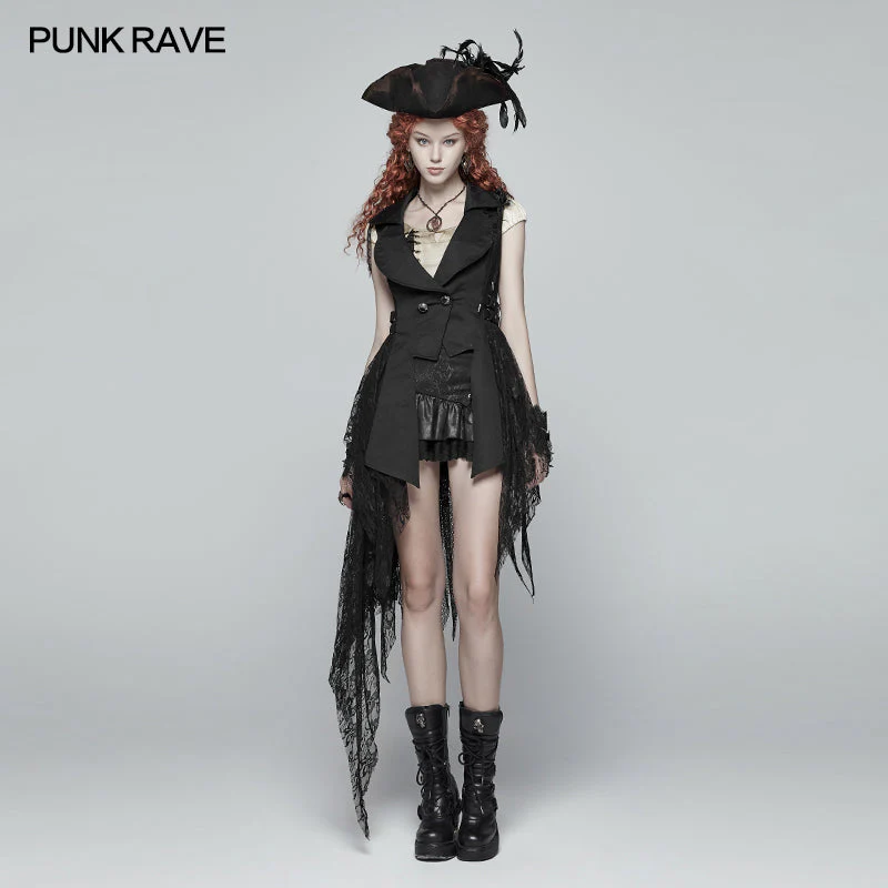 WY-1024 Womens Dark Punk Asymmetric Vest