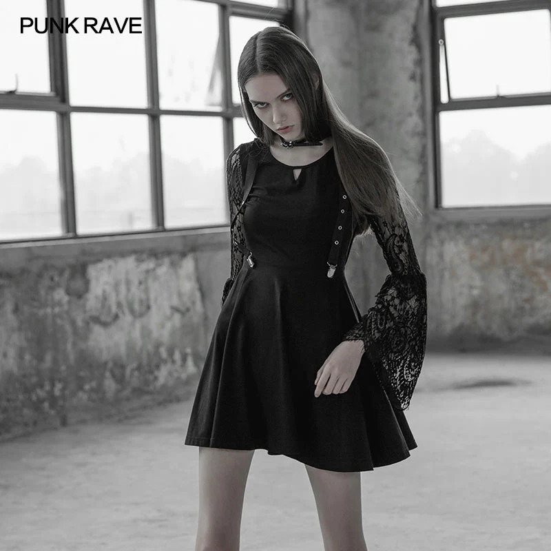 OPQ-391 Womens Lace Sleeves Punk Dress With Straps Design - Image 2