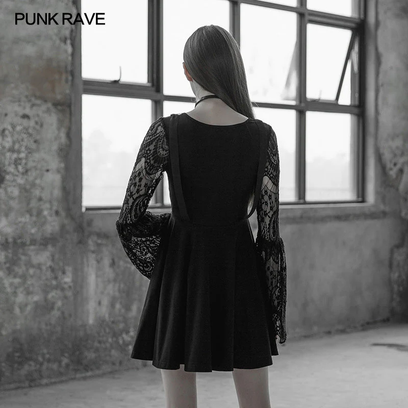 OPQ-391 Womens Lace Sleeves Punk Dress With Straps Design - Image 3