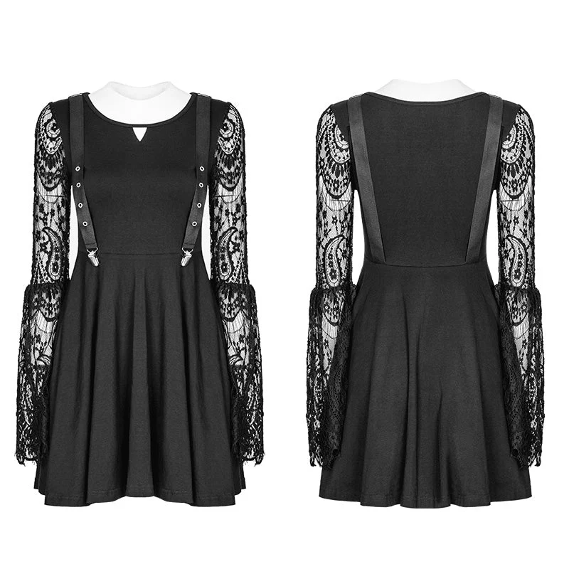 OPQ-391 Womens Lace Sleeves Punk Dress With Straps Design - Image 4