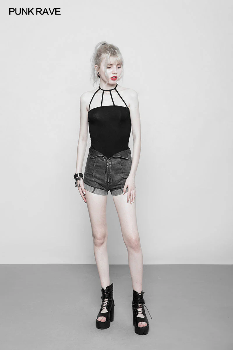 OPT-224 Womens Minimalist Punk Top Sexy Slim Strap Vest Sleeveless T-shirt - Image 11