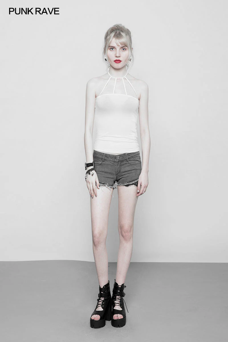 OPT-224 Womens Minimalist Punk Top Sexy Slim Strap Vest Sleeveless T-shirt - Image 12