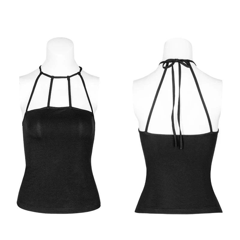 OPT-224 Womens Minimalist Punk Top Sexy Slim Strap Vest Sleeveless T-shirt - Image 4