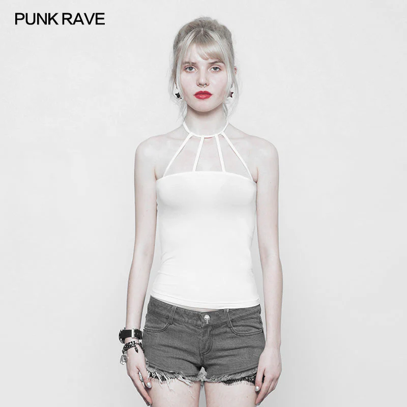 OPT-224 Womens Minimalist Punk Top Sexy Slim Strap Vest Sleeveless T-shirt - Image 6
