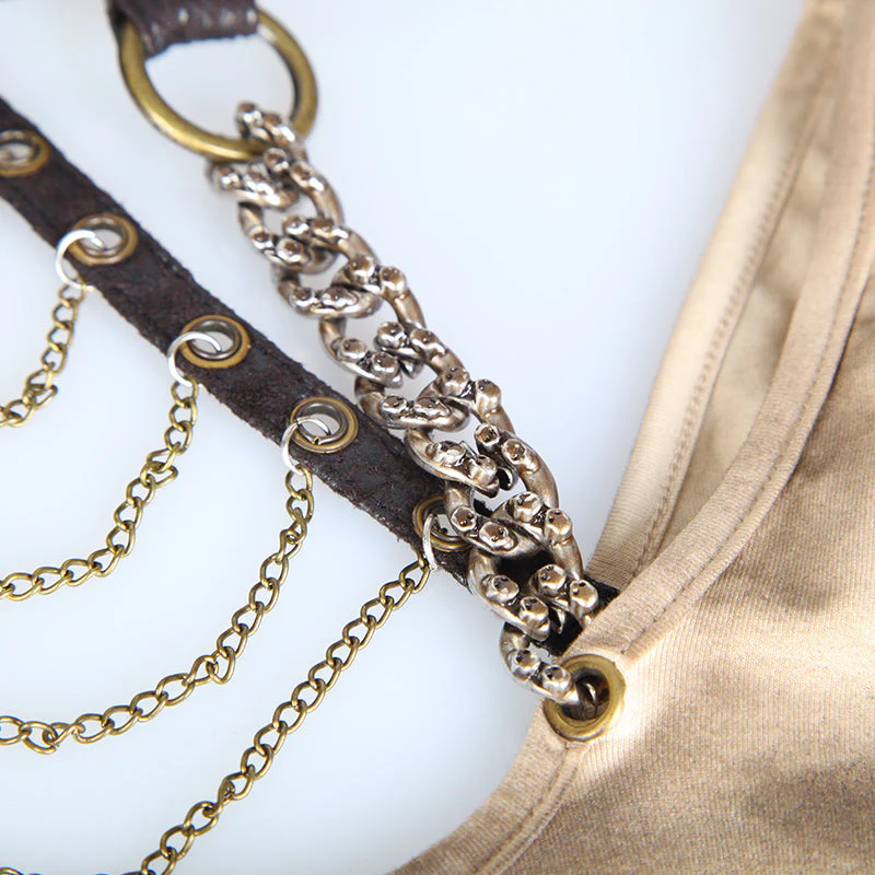 T-386 Womens Punk Personality Iron Chain Around Neck Strapless Top - Image 10