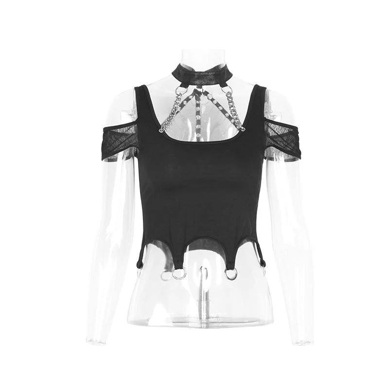 T-386 Womens Punk Personality Iron Chain Around Neck Strapless Top - Image 4