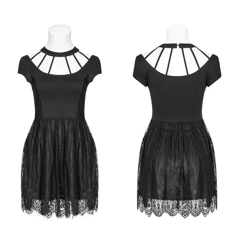 OPQ-385 Womens Punk Sexy Dark Knit Lace Dress