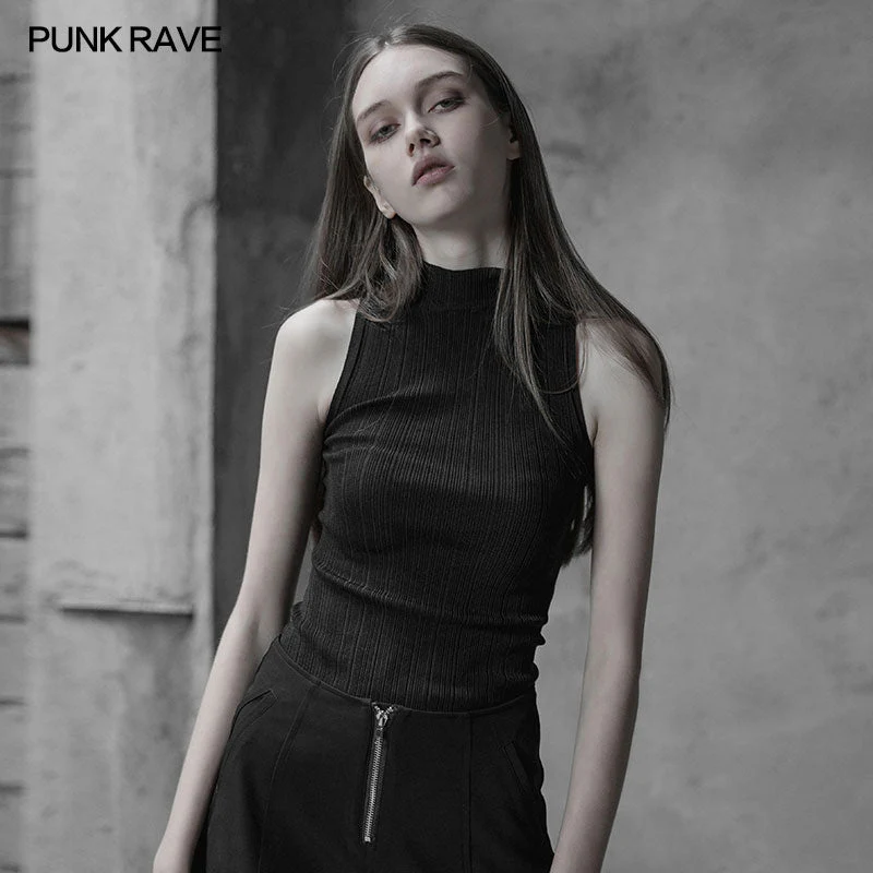 OPM-100 Womens Sexy Cross Thin Roping Ice Silk Knitted Punk Vest